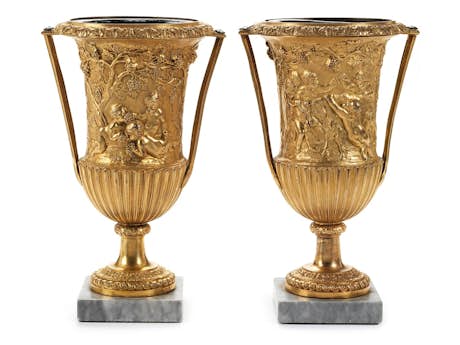 Paar Cassolette-Vasen mit Allegorie des Weins